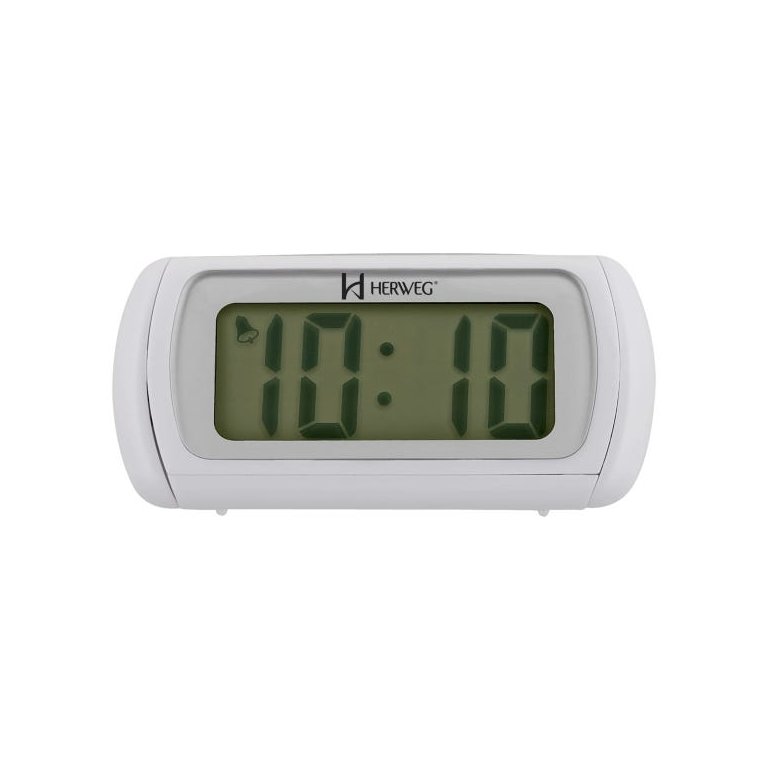 Relógio Despertador Digital Branco Luz Noturna Azul Herweg