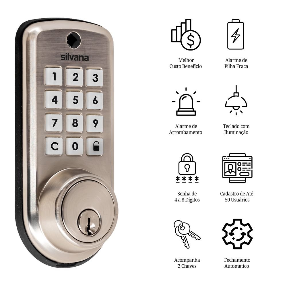 Fechadura Digital Smart Lock Sdd115 Sobrepor - Silvana Niquelado - 4