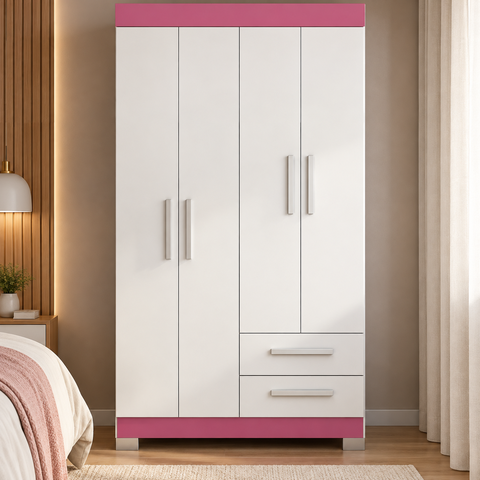 Guarda-Roupa Nt 6010 187cm 4 Portas 2 Gavetas Branco/Rosa Texturizado - Notável Móveis