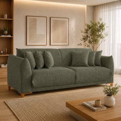 Sofá Living Nevada 3 Lugares 2,20m Linho Verde