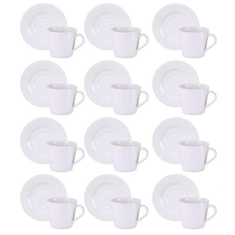 Kit 12 Xícaras de Chá Café com Pires Porcelana 185ml Tramontina Ingrid Padaria Hotel