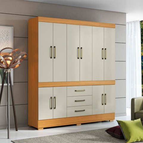 Guarda Roupa Roupeiro Mônaco 10 Portas 3 Gavetas Cinamomo Areia Aramóveis