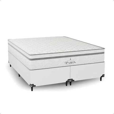 Cama Box Queen Branco + Colchão Paris Molas Ensacadas Branco Couro Branco/branco