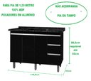 Ver imagem 3 de Gabinete Para Pia de 1.20 Metro balcão 100% MDF com Puxador em Alumínio inteiro chapa de 15mm ultima