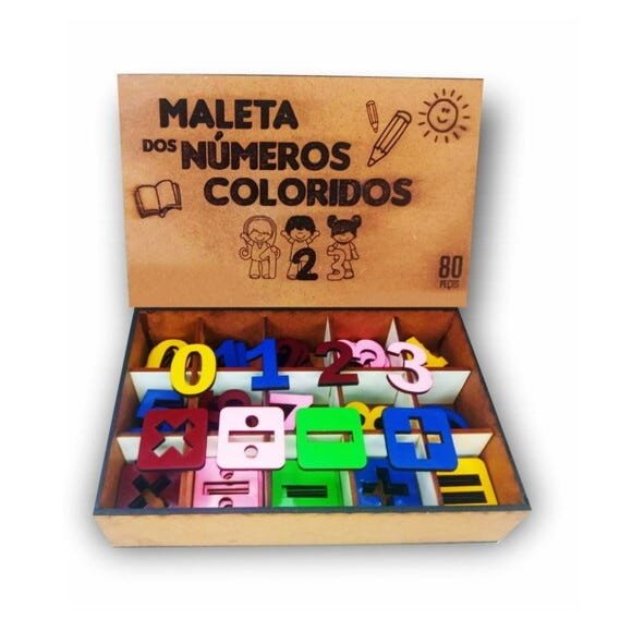 Kit Jogo Educativo Alfabeto e Numerais Coloridos em MDF