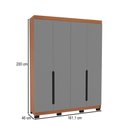 Ver imagem 4 de Guarda-roupa Solteiro Madrid 4 Portas 4 Gavetas Cinza/freijó - Politorno