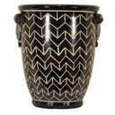 Ver imagem 1 de Cachepot (vaso) de cerâmica com fundo preto e pintura estilo "Chevron" em cor branca