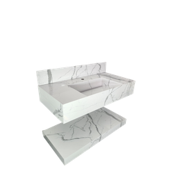 Pia em Porcenato C/prateleira Branco Carrara 65x35 - 2