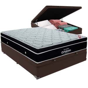 Cama Box Baú Airtech Antares Casal + Colchão de Molas Ensacadas - Ortobom - Spring - 138x188x67cm