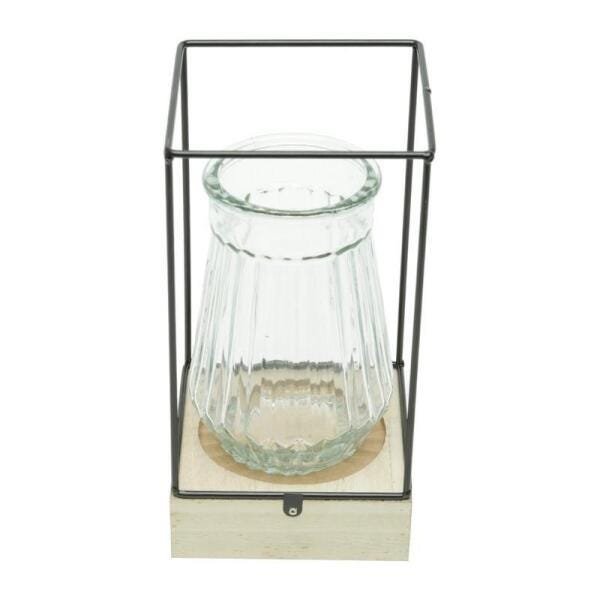 Vaso De Vidro Com Led E Suporte De Madeira Glass Preto Urban - 1