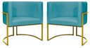 Ver imagem 1 de Kit 2 Poltronas Decorativa Luxo Base de Metal Dourada Escritório Recepção Sala Suede Verde Agua Eli