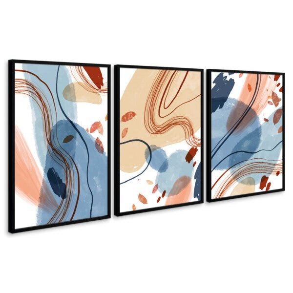 Quadro 60x120cm Abstrato Amets Moldura Preta Sem Vidro Decorativo Interiores - 1