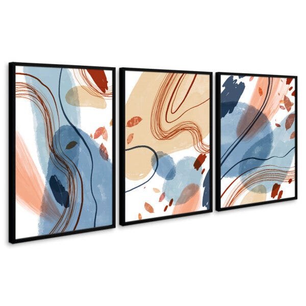 Quadro 75x150cm Abstrato Amets Moldura Preta Com Vidro Decorativo Interiores - 1