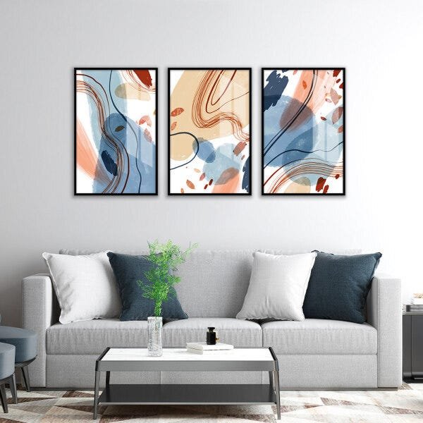 Quadro 90x180cm Abstrato Amets Moldura Preta Sem Vidro Decorativo Interiores - 2