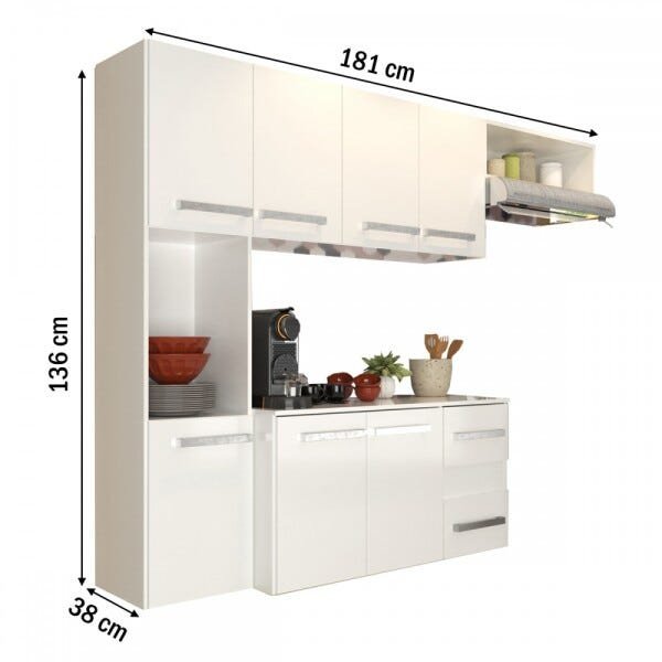 Cozinha Compacta Suspensa 7 Portas 2 Gavetas Armário e Balcão Loft Branco - Panorama Móveis - 4
