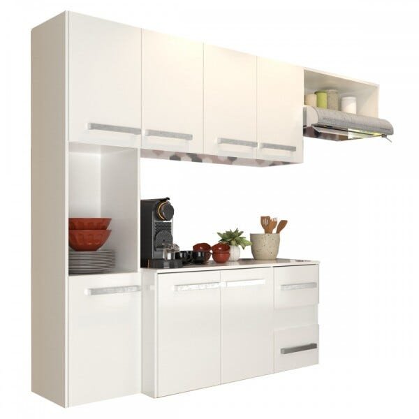 Cozinha Compacta Suspensa 7 Portas 2 Gavetas Armário e Balcão Loft Branco - Panorama Móveis - 5