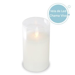 Vela de Led Chama Viva Spa Copo Vidro Grande 15x7,5cm - 4