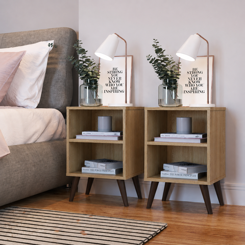 Kit 2 Mesas de Cabeceira com 1 Prateleira 4 Pés Quarto Carvalho - Completa Móveis