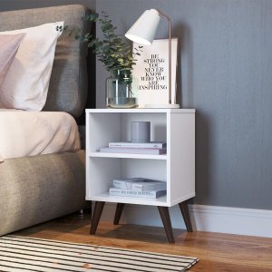 Mesa de Cabeceira Retrô 39 Cm com 2 Nichos e Prateleira Cor:branco