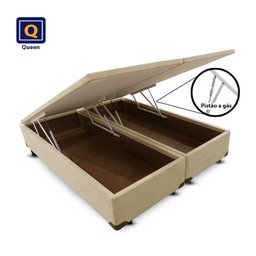 Base Box Baú Bi Partida Queen Size Bege Suede 158x198x43 - 1