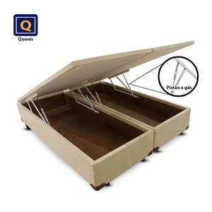 Base Box Baú Bi Partida Queen Size Bege Suede 158x198x43