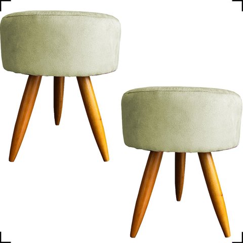 Kit 2 Puff Decorativo Redondo para Sala Quarto Penteadeira Pé Palito Castanho Suede Cores
