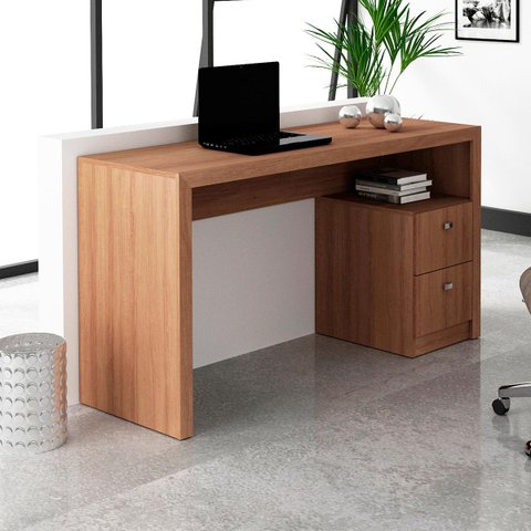 Escrivaninha Mesa Para Escritório Com 2 Gavetas Tecno Mobili: Amêndoa