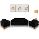 Ver imagem 1 de Conjunto de Sofá Beny Preto 3 Peças, 1 Sofá 1,80m e 2 Poltronas, Tecido Linho.