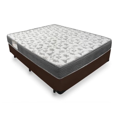 Cama Box Casal 138 Tecido Sintético Marrom com Colchão De Espuma - D33 Ortobom ISO 100