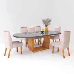 Sala de Jantar 196x90 Mdf/vidro 6 Cadeiras Mel Bom Pastor - 1