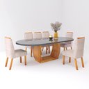 Ver imagem 1 de Sala de Jantar 196x90 Mdf/vidro 6 Cadeiras Mel Bom Pastor