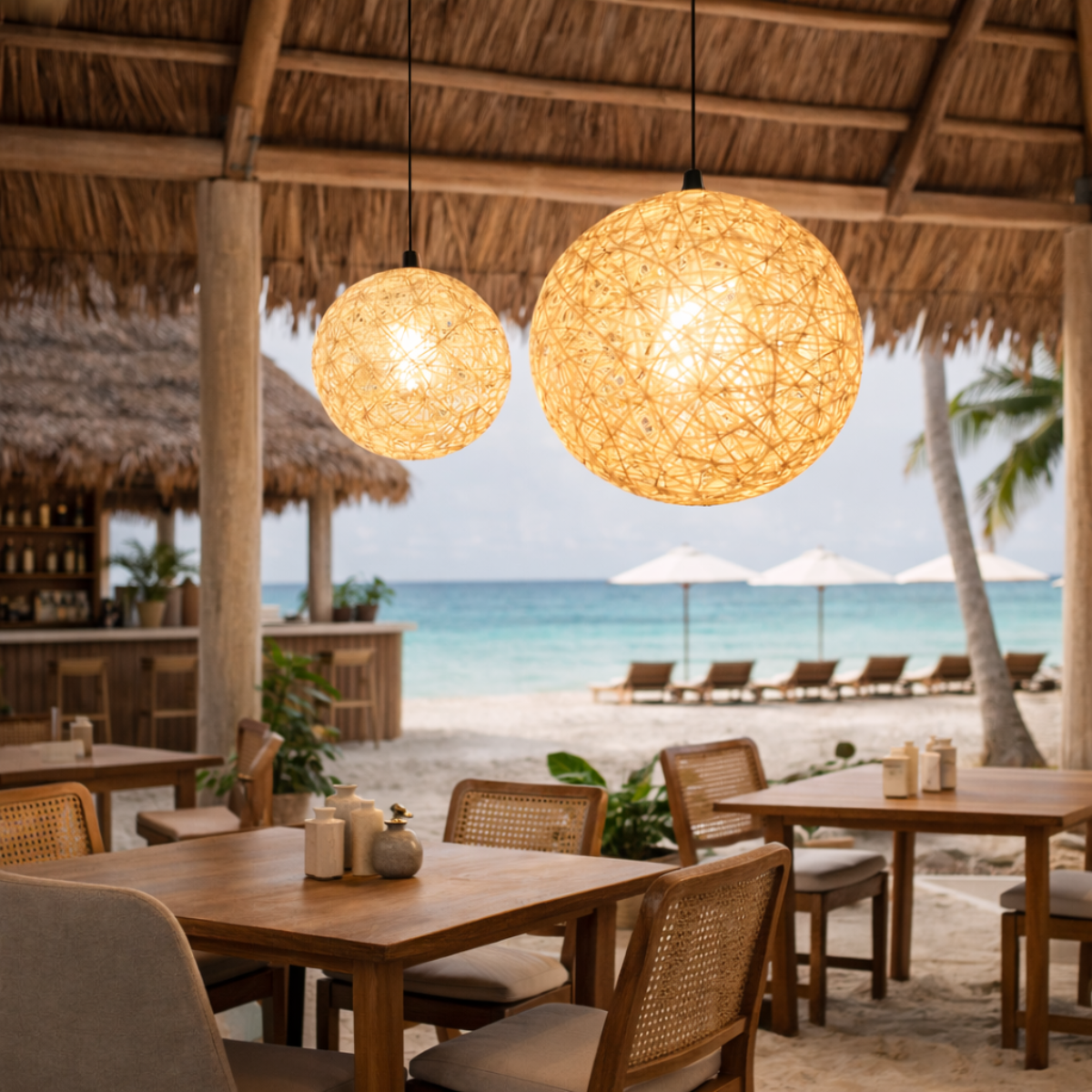 Ver imagem 2 de 2 X Luminárias Pendentes 30cm 40cm Globo Rattan Natural Lustre Rústico Bola Teto Lpr-30-40