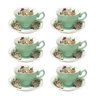 Jogo 6 Xícaras de Chá C/ Pires 200ml Cerâmica Importada Premium Verde Água Floral Presente Café 12pç - 5