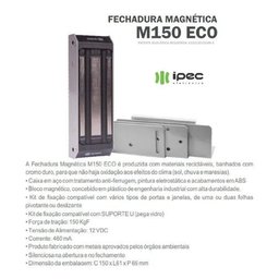 Fechadura Magnética M150 Cinza Ipec com Sensor - 12 Vdc - 4
