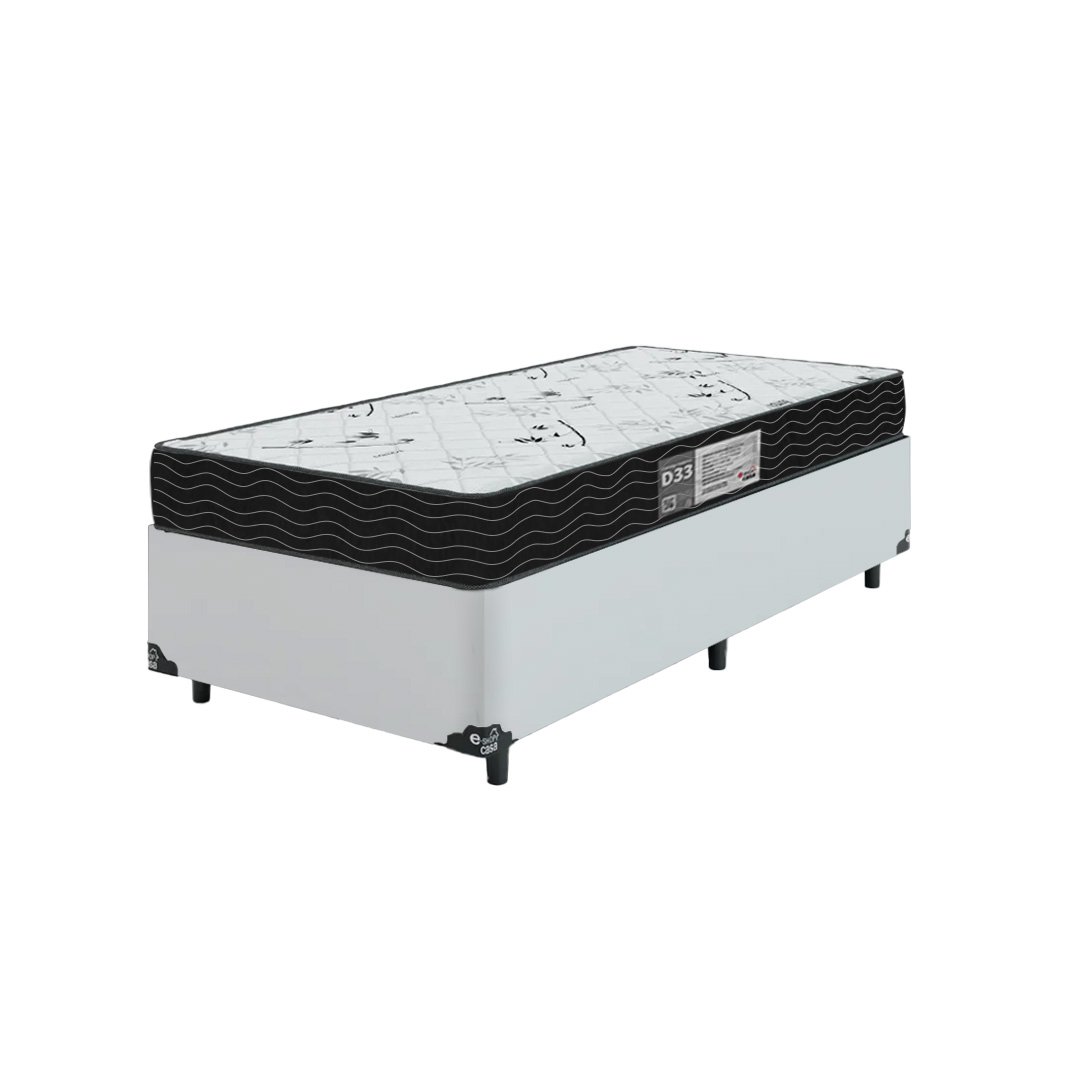 Cama Box Solteiro + Colchão D33 One Face - 56x88x188cm - E-shop Casa - Couro - 1