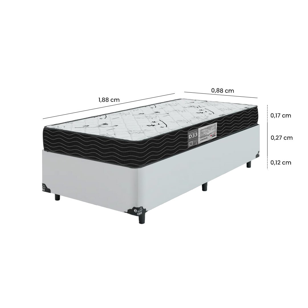 Cama Box Solteiro + Colchão D33 One Face - 56x88x188cm - E-shop Casa - Couro - 3