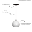 Ver imagem 2 de Pendente Luminária de Teto Cúpula Bola Suporte Plástico - Soquete E-27 – Abf Luminárias:branco