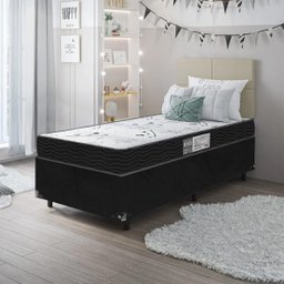 Cama Box Solteiro + Colchão D33 One Face - 56x88x188cm - E-shop Casa - Suede - 2