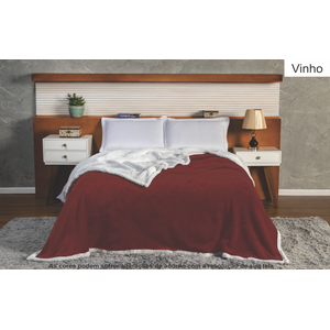 Manta Polar Casal Dupla Face Sherpa:vinho