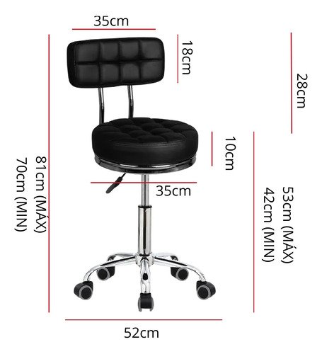 Cadeira Mocho Lum Estética Tatoo Clinica Salão Designer Manicure - Preto - Couro Sintético - 4