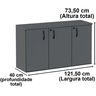 Armário Baixo Credenza PE25 Pandin 121,50 cm (largura) em MDP Cor Liso Preto com Três Portas - 4