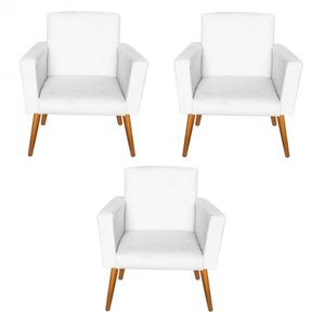 Kit 3 Poltronas Decorativas Nina Corino Branco- Móveis Mafer