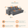 Sofá Retrátil e Reclinável 2,10m Suede Cancún Cinza - 3