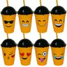 Kit Com 12 Copos De Plástico Emoticons Emoji Tampa E Canudo - 1