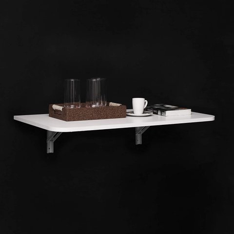 Kit Mesa Articulada Dobrável Retrátil de Parede com Suporte Aço 80x41 cm Branca