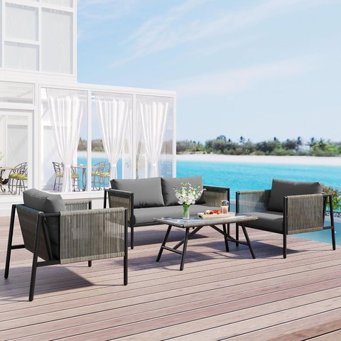 Conjunto de Àrea Externa Haven com 1 Sofá, 2 Poltronas 1 Mesa - Cinza