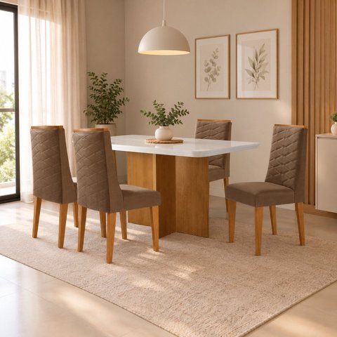Conjunto Sala de Jantar Mesa Moscou Tp Canto Copo com 4 Cadeiras Estela
