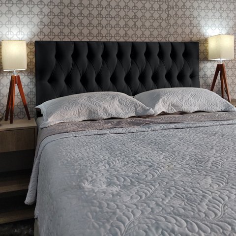 Cabeceira Cama Queen Capitonê Vintage Suede Preto 120 Rbl
