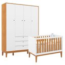Ver imagem 1 de Berço Americano e Guarda Roupa Unique 4 Portas Branco Soft Freijó Eco Wood - Matic