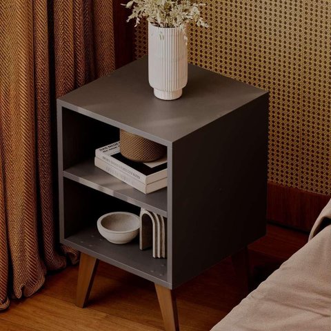 Mesa de Cabeceira Chennai Pé Plástico Multiuso 30x35cm Preto
